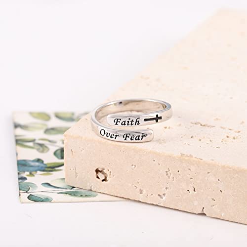 STROLLGIRL 925 Sterling Silver Faith over Fear Ring Faith Religious Jewelry Quote Ring Friend Daughter Gifts