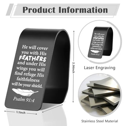 YODOCAMP Psalm 91:4 Christian Car Visor Clip Stainless Steel, He Will Cover You with His Feathers Engraved Scripture Reminder, Faith Based Safe Driving Gift, Religious Car Accessory TZC188 - color: Black-C188