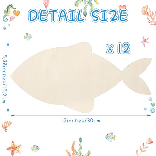 Anglechic 12 Pack 12 Inch Fish Craft Blank Fish Cutout Wood Fishes Slices - color: Fish, size: 12 Inch