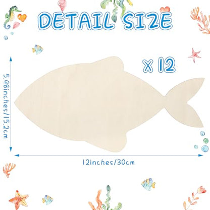 Anglechic 12 Pack 12 Inch Fish Craft Blank Fish Cutout Wood Fishes Slices - color: Fish, size: 12 Inch