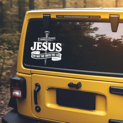 Premium Jesus The Way The Truth The Life Car Decal – Christian Cross Sticker, Faith Vinyl Decal for Car, Truck, Laptop, Christian Gift (Size 9x9 inches) - size: Size 9x9 inches