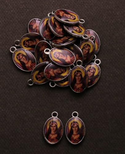 COTTVOTT Saint Therese of Lisieux/Saint Mother Teresa of Calcutta/Divine Mercy Jesus/Mater Dolorosa Patron Saint Medal Charm Pendant for DIY Rosary Necklace Bracelet Jewelry Making Part - color: 30pcs-Enamel St. Philomena