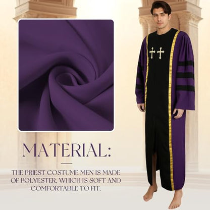 Men Priest Costume Pastor Gown Clergy Pulpit Robes Halloween - color: Purple, size: Small