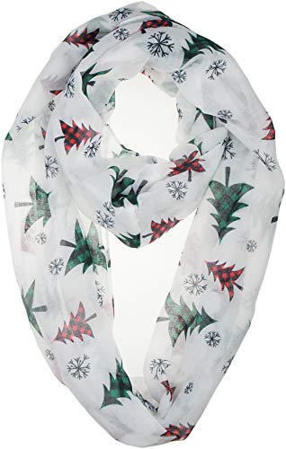 VIVIAN & VINCENT Gift Wrapped Fall Winter Soft Lightweight Holiday Sheer Infinity Christmas Scarf for Women Girls - color: Plaid Christmas Tree Red and Green
