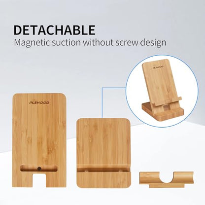 Wood Phone Stand, Desktop Wooden Phone Holder, Portable Office Phone Stand for Desk, Wood ipad Stand, Compatible with iPhone & All Cell Phones (Bamboo) - color: Bamboo