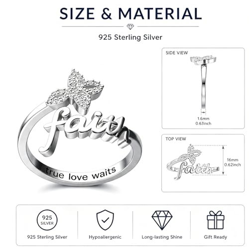 Dorunmo Adjustable Open Rings 925 Sterling Silver Cute Animal Rings for Women Vintage Jewelry Gifts - style: Faith