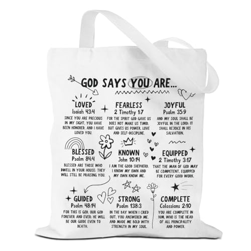VICBOU Bible Verse Canvas Tote Bag Religious Christian Gifts for Women Men Faith Canvas Tote Reusable Grocery Bag - color: Godsaysblessed