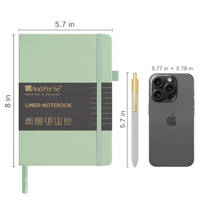 &And Per Se Lined Journal and Pen Set, A5 Leather Hardcover Notebook with Pen & Stationary Set, 160 Pages 100GSM Thick Ruled Paper Journal for Business Work Writing (Light Green) - color: Light Green