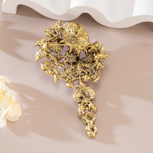 SELOVO Large Long Flower Brooch Pin for Women Wedding Party Brooch Pendant - color: Brown