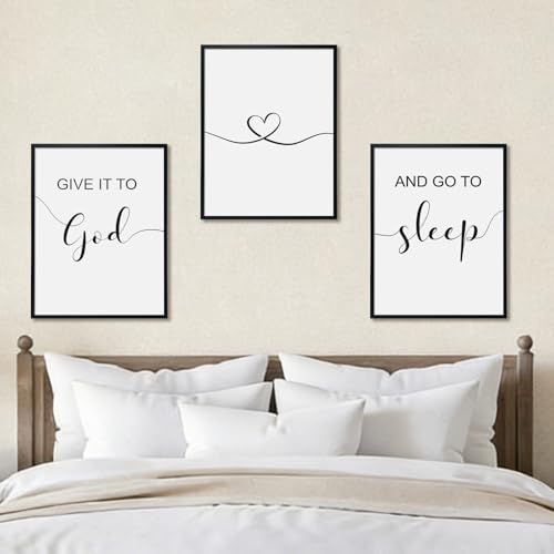 Bnesi Large 3 PCS Bedroom Wall Decoration Give It To God and Go To Sleep Sign Bedroom Wall Decor Set Black And White Wall Art for Bedroom Wall Decor Above Bed Unique Wall Art (God) - color: God