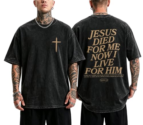 Christian Shirts for Men Jesus Oversized Vintage Workout Gym Graphic Top - color: Black-1, size: Large