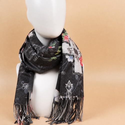 The Virgin Mary Bible Verse Shawls for Women, Catholic Christian Blanket Scarf Gifts or Mom Teacher Christmas - color: Black Floral
