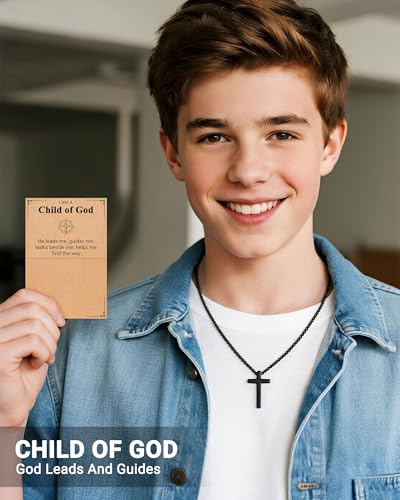 UNGENT THEM Be Strong in Faith, 20 Inch Cross Necklace for Men Teen Boys - style: Child of God