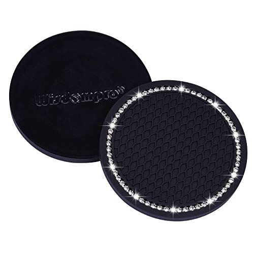 Wisdompro Bling Car Coasters, 2 Pack 2.75" Diameter Car Cup Coaster, Black - color: Black