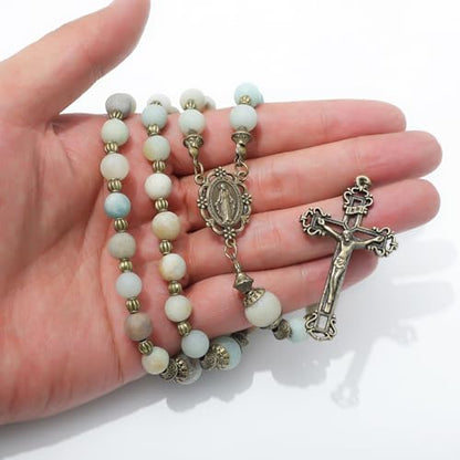 KOMI Catholic Gemstone Rosary Beads for Women - Holy Prayer Beads Necklace With Crucifix Cross