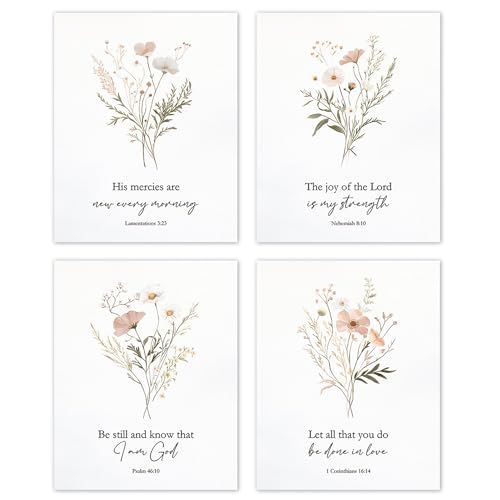 TLESKE Floral Botanical Christian Bible Verse Posters Prints Unframed 8x10 Set of 4, Spring Fall Flower Scripture Wall Art Prints Decor for Bedroom Living Room, Aesthetic Wildflower Wall Pictures - color: scripture-2, size: 10L" x 8W"
