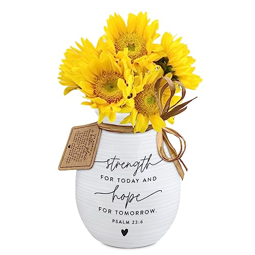 Lighthouse Christian Products Strength for Today and Hope for Tomorrow with Hand Tied Sign White 5 x 4 Ceramic Vase - style: Strength Hope