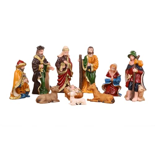 Mini Nativity Set 10pcs, Resin Nativity Scene Figurines Baby Jesus Oranment for Home Office Tabletop Decoration Desktop - size: 10 pcs