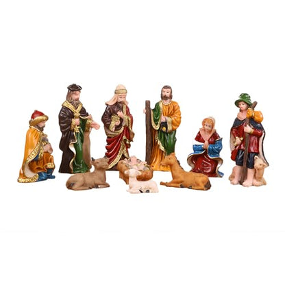Mini Nativity Set 10pcs, Resin Nativity Scene Figurines Baby Jesus Oranment for Home Office Tabletop Decoration Desktop - size: 10 pcs