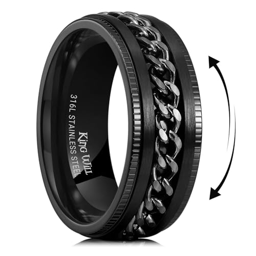 King Will 316L Stainless Steel Fidget Ring for Men Women Size 4-16 - color: A-Black-8mm