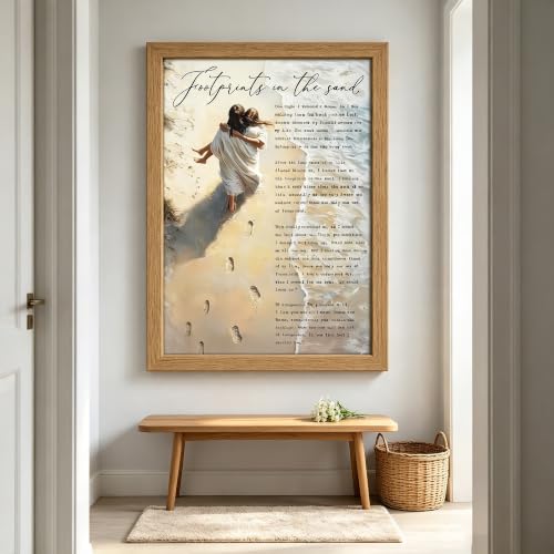 YOXORDQ Footprints in The Sand Poem Canvas Wall art,16x24in - color: Framed Footprints, size: 24"L x 16"W
