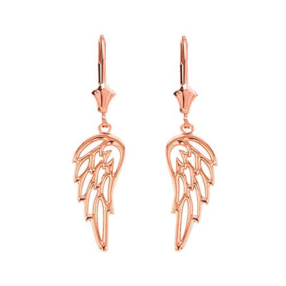 Fine 14k Rose Gold Guardian Angel Filigree Wing Dangle Earrings