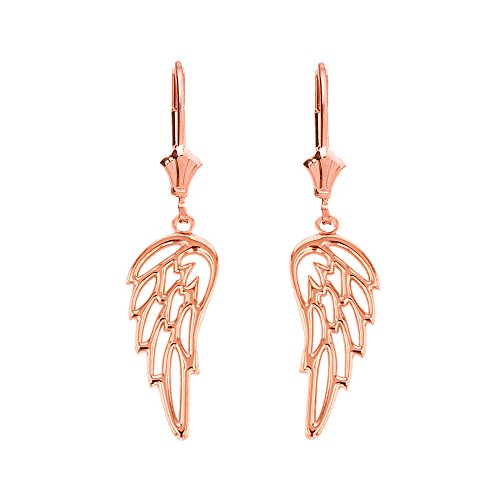 Fine 14k Rose Gold Guardian Angel Filigree Wing Dangle Earrings