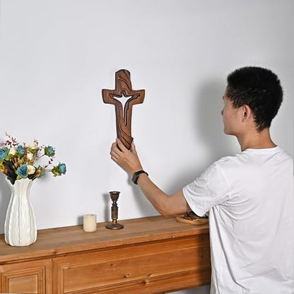 BGCOPPER Wooden Cross for Wall Decor Jesus Crucifix Wall Cross - 20 Inch - size: 20"L