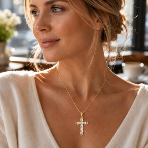Cross Necklace 18k Gold Plated Christian Faith Jewelry Gift for Women - color: Cross-Gold