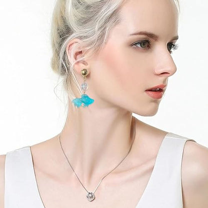 Goldfish Shape Resin Dangle Earrings Handmade Colorful Goldfish Drop Earring Stud for Women - color: Blue