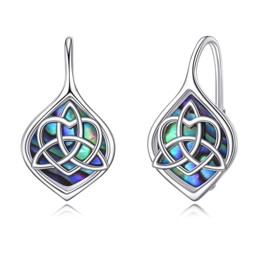 Celtic Trinity Knot Earrings for Women 925 Sterling Silver Triquetra Knot Leverback Abalone Shell Irish Jewelry Tree of Life Gift - style: love knot