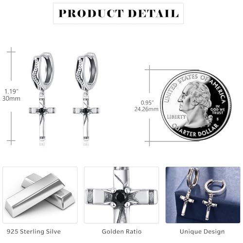 Cross Earrings 925 Sterling Silver Cross Dangle Earrings Christianity Jewelry Gift for Men Women - style: Rice Ears-Silver