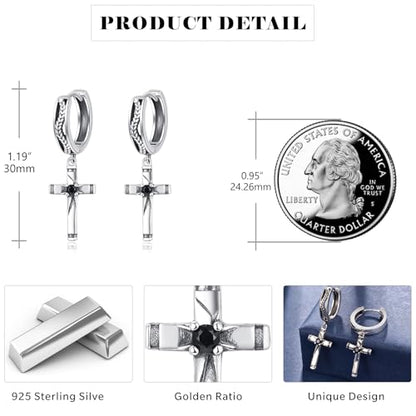 Cross Earrings 925 Sterling Silver Cross Dangle Earrings Christianity Jewelry Gift for Men Women - style: Rice Ears-Silver