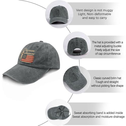 US 250 Years Freedoms 1776-2026 250th Birthday Embroidered Hats Garde Cap for Him - color: Us 250 Years Freedoms 1776-2026 250th Birthdaypigment Gray2