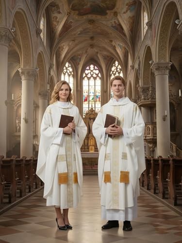 FAD-4U Church Catholic Priest Chasubles Vestments for Church Mass Vestments Robe with Stole - color: White
