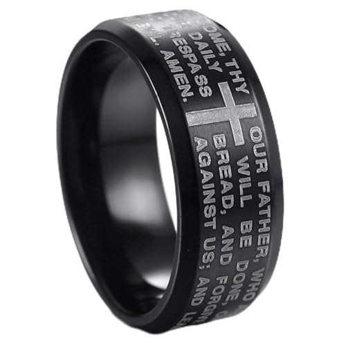 Jude Jewelers Stainless Steel Christian The Lord's Prayer Ring, Matthew 6:9-13 - color: Black