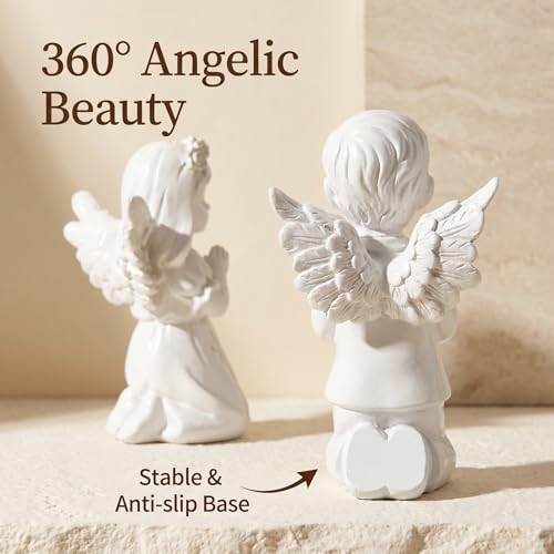 Guardian Angel Figurine Praying Hands Statue Cherub Statue Set - color: Boy+girl
