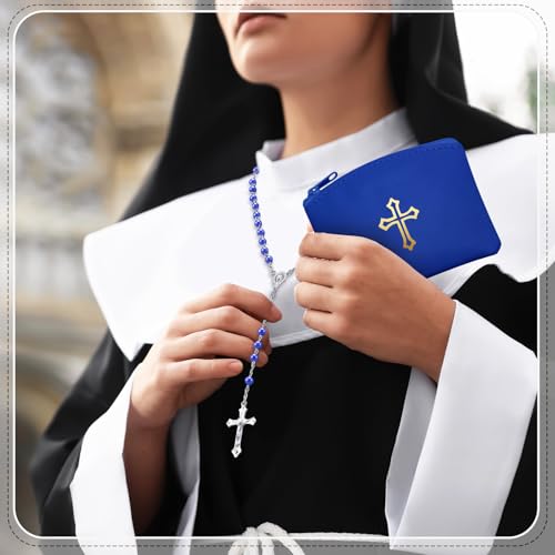 Dansydaisy 8 Pcs Rosary Pouch Beads Necklace Set - color: Peaceful Colors, style: Cross
