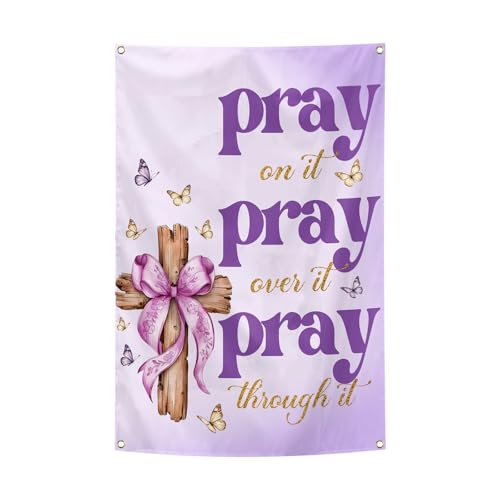 verrlia Pray on it Pray Over It Pray Through It Christian Tapestry 2x3 Feet Inspirational Bible Verse Tapestry for Bedroom Living Room Dorm Party Wall Decor Gifts