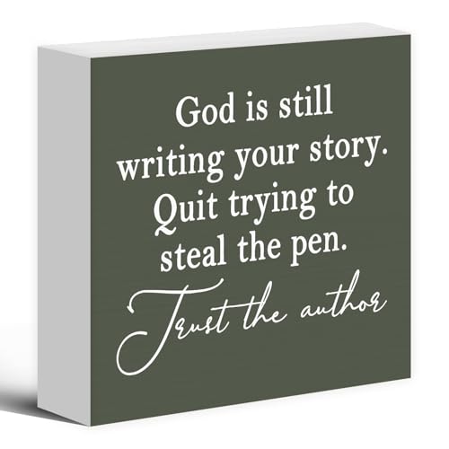 Green Christian Inspirational Wood Box Sign Desk Decor 5X5, Religious Bible Verse Wooden Block Sign Decorations for Home Bedroom Prayer Room Office Desk Table Wall Tabletop Shelf Decor - color: Green, size: 5X5