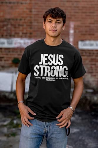 Jesus Strong Philippians 4:13 Bible Graphic T Shirt Men or Women - color: Black, size: Small