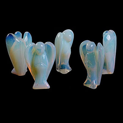 Justinstones Carved Moonstone Opalite Gemstone Peace Angel Pocket Guardian Angel Healing Statue 2 inch - color: Opalite