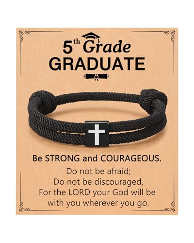 UNGENT THEM Cross Bracelet for Teen Boys Men, Christian Gifts with Card - style: 5th Grade Graduation