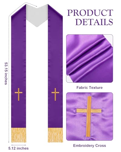 Eurzom 2 Pcs Reversible Clergy Stole with Cross Tassels - color: White,purple