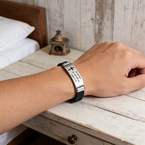 2Pcs Inspirational Quote Cross Bracelets Faith Christian Bible Verse Silicone ID Wristband Religious Bracelet Set Gift for Men Women - style: BR020-1/4