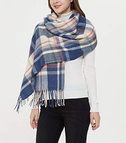 Wander Agio Women's Fashion Long Shawl Big Grid Winter Warm Lattice Large Scarf - color: Blue 3