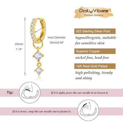 DAILY VIBES Cute Butterfly Star Cross Heart CZ Dangle Earrings for Women - color: Gold Two Stones