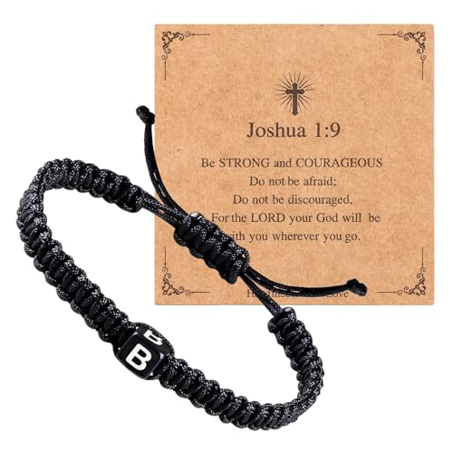 Handmade Letter Initial Bracelets A M K for Women Men Teens Cross Bracelet Black Rope Braided Jewelry Jesus Christian Bracelets Gift - color: B