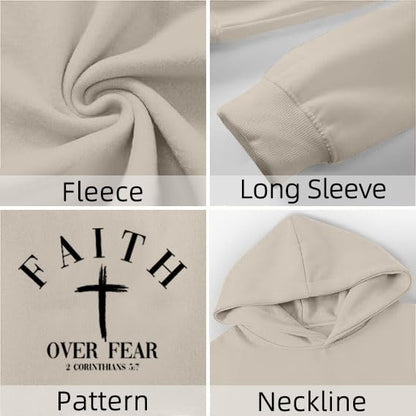 Men Faith Over Fear Christian Cross Graphic Pullover Hoodie - color: Apricot, size: Medium