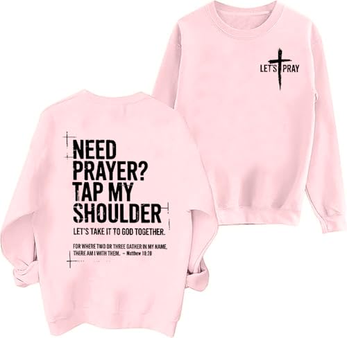Christian Sweatshirts for Women Jesus Cross Casual Pullover - color: Pink, size: XX-Large